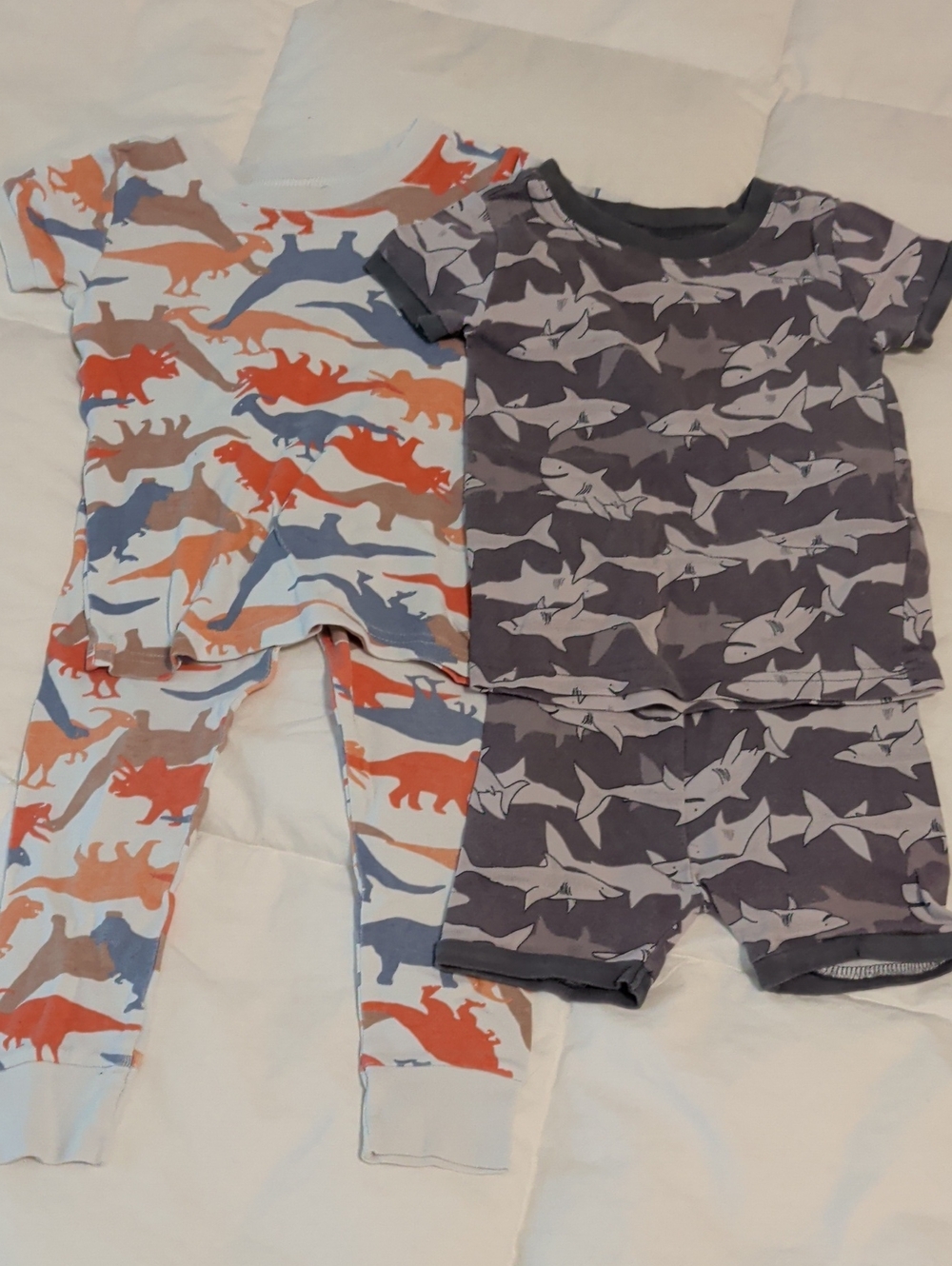 Kids Short Sleeve Pajama Set in Orange & Gray - Shark & Dino Prints